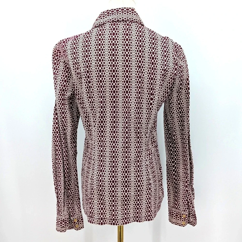 Tory Burch Burgundy‎ Geometric Button Front Shirt 6 Cotton Stretch